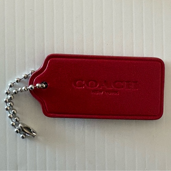 Coach Silver Toned Split Key Ring and Dog Leash Clip with Red Leather Hang Tag - Picture 7 of 16
